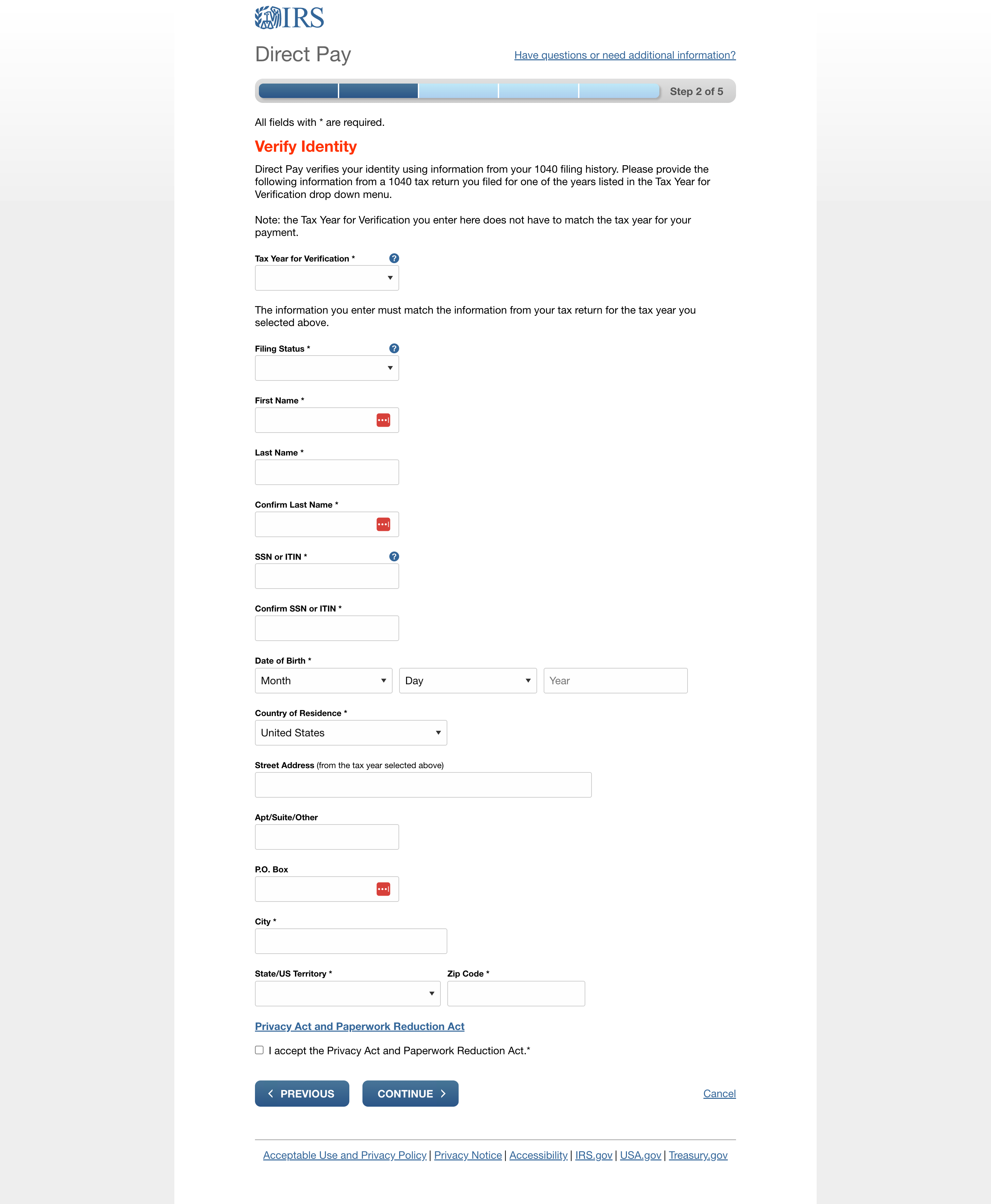 Identity verification form with fields for name, SSN, and address