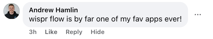 Andrew Hamlin saying Wispr Flow is one of his favorite apps ever